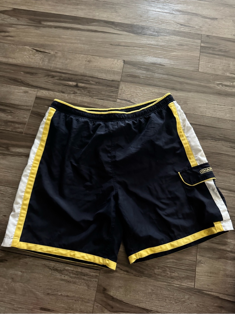 Chaps Navy Athletic Shorts with Yellow and White Trim